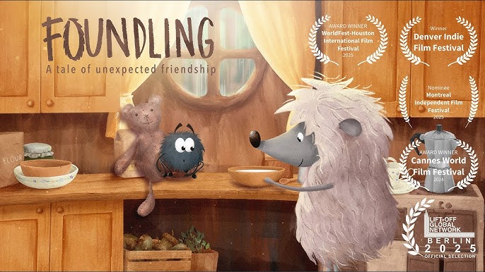 Escena del cortometraje Foundling con el puercoespín y la pequeña araña.